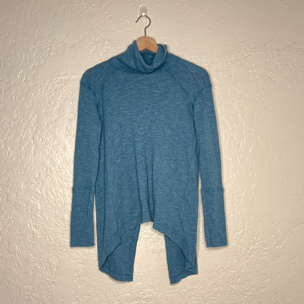 We The Free Split Back Cowl Neck Turtleneck Top Teal Blue OB536118 XS